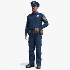 African American NYPD Police Officer Standing Pose Fur 3D model